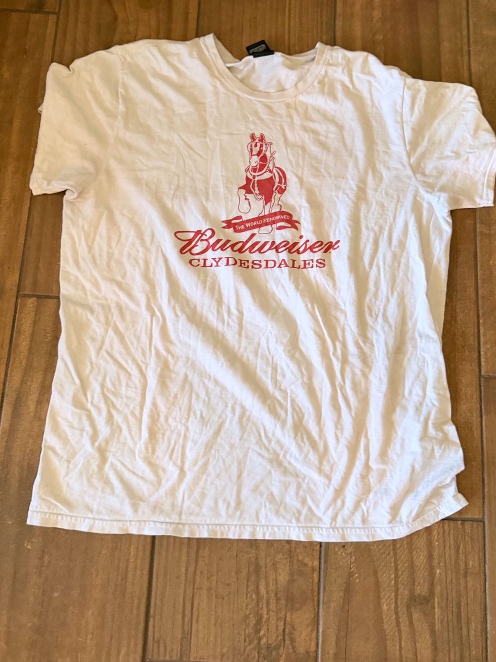 Hanes White T-Shirt with Red Budweiser Clydesdales Graphic